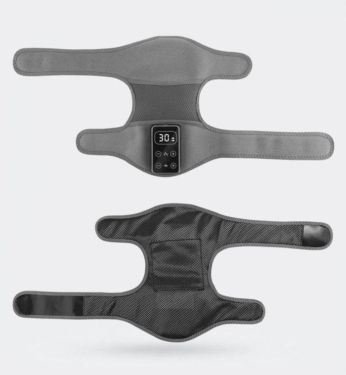 The wrap laid flat, outside and inside: the grey outer with the controller, and the mesh inner face with its two strap ends