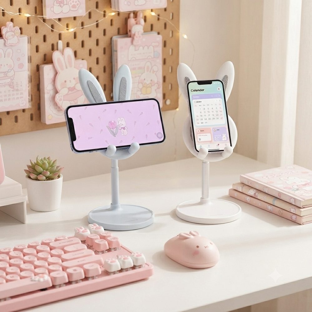Bunny Perch stands on a desk